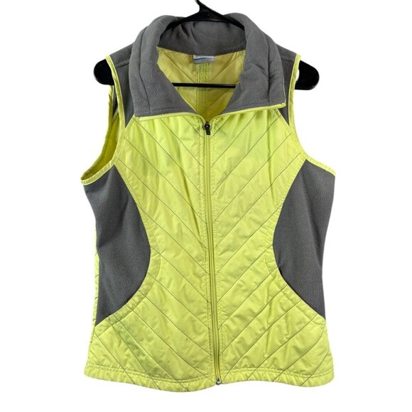 Columbia Women's Gray & Lime Green Quilted Puffer Full Zip Collared Vest Jacket - Picture 1 of 6